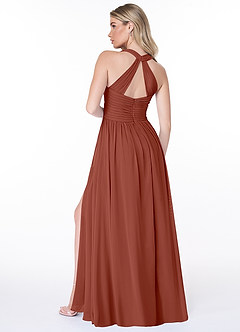 Azazie Jaclyn Bridesmaid Dresses Auburn A-Line Pleated Chiffon Dress image11