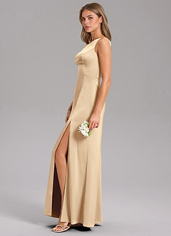 Azazie Feby Jurken voor bruidsmeisjes Jurk van Stretch Satijn met A-Lijn One-Shoulder Champagne image5
