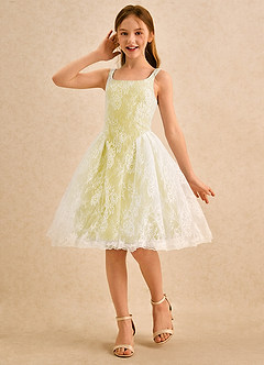 Azazie Cubbie Girls Formal Blumenmädchenkleider A-Linie Spitze Kleid Kanarienvogel image1