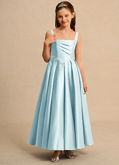 Azazie Mochi Girls Formal Flower Girl Dresses Sea Glass Ball-Gown Pleated Matte Satin Dress image5