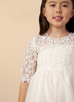 Azazie lindsay Flower Girl Dresses Diamond White Ball-Gown Lace Tulle Dress image3