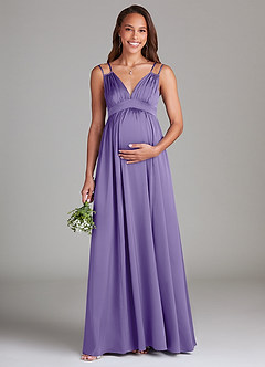 Azazie Emree Maternity Bridesmaid Dresses A-Line Stretch Satin Floor-Length Dress with Pockets image1