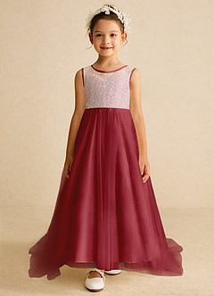 Azazie Tay Flower Girl Dresses Pomegranate A-Line Sequins Tulle Dress image1