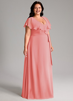 Azazie Lainey Bridesmaid Dresses Coral A-Line with Pockets Chiffon Dress image11