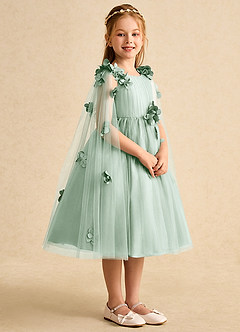Azazie Staria Blumenmädchenkleider Ballkleid Gestreift Tüll Kleid Agave image8