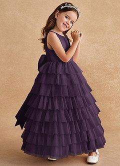 Azazie Twinkle Toes vestidos de niña de las flores Vestido de Ciruela de Tul de Corte En A con Lazo image3