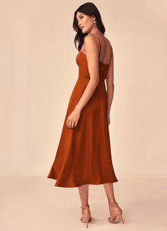Azazie Dottie Brautjungfernkleider A-Linie Stretch-Satin Kleid Gebranntes Orange image5