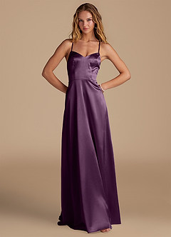 Azazie Mei Bridesmaid Dresses Plum A-Line Metallic Satin Dress image1
