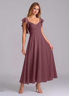 Azazie Leilani Brautjungfernkleider A-Linie Gestreift Chiffon Kleid Sangria image3