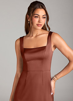Azazie Flori Brautjungfernkleider Etui Seitliche Cut-Outs Stretch-Satin Kleid Rotbraun image5
