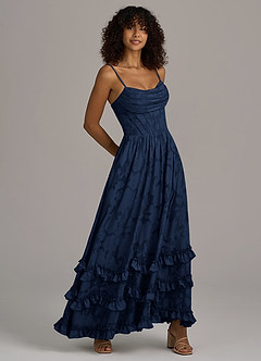 Azazie Lettie Brautjungfernkleider A-Linie Korsett Blumen-Burnout Kleid Dunkelmarine image4