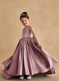 Azazie Sammy Flower Girl Dresses Dusty Rose A-Line Lace Matte Satin Dress image5