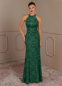 Azazie Tyra Venta Final Vestido de Verde Oscuro de Devorado Floral de Corte Sirena image1