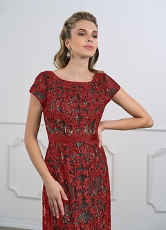 Azazie Dorit Mother of the Bride Dresses Rust Champagne Sheath Scoop Lace Dress image6
