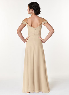 Azazie Alivia Junior Champagne A-Line Off the Shoulder Chiffon Dress image2