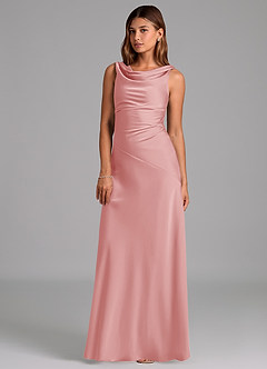 Azazie Nerine Brautjungfernkleider A-Linie Plissee Stretch-Satin Kleid Puderrosa image1