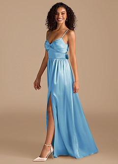 Azazie Zeya Bridesmaid Dresses Steel Blue A-Line Pleated Metallic Satin Dress image5