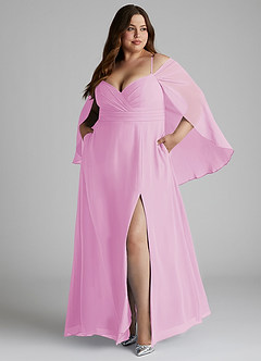 Azazie Cienna Bridesmaid Dresses Candy Pink A-Line Off the Shoulder Chiffon Dress image9