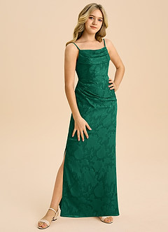 Azazie Mai Junior Etui Plissee Blumen-Burnout Kleid Smaragd image4