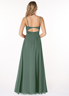 Azazie Yanelie Bridesmaid Dresses Eucalyptus A-Line Scoop Pleated Chiffon Dress image4