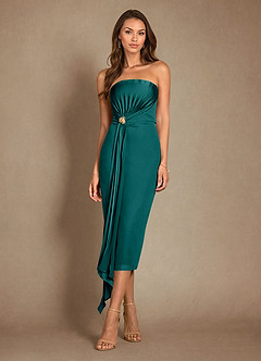 Azazie Dinanta Mother of the Bride Dresses Peacock Column Pleated Chiffon Dress image4