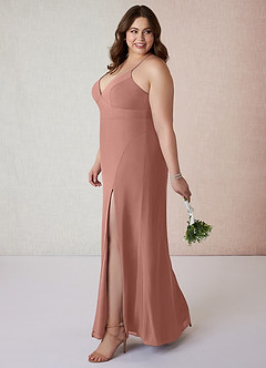 Azazie Becca Bridesmaid Dresses Cedar Rose Sheath V-Neck Chiffon Dress image9