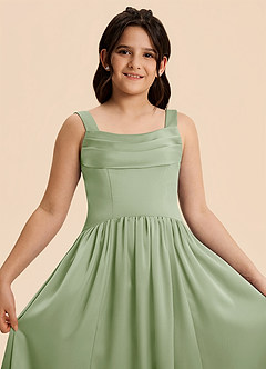 Azazie Drew Junior Dusty Sage A-Line Pleated Stretch Satin Dress image7
