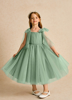 Azazie Dori Flower Girl Dresses Matcha A-Line Ruched Tulle Dress image6