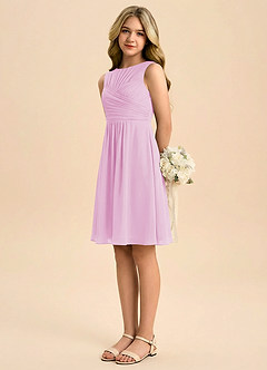 Azazie Skyla Junior Vestido de Rosa Caramelo de Gasa de Corte en A con Plisado image4