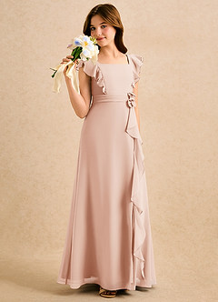 Azazie Soso Girls Formal Blomsterpigekjoler A-Line Plisseret Chiffon Gulv-længde Kjole image4