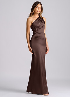 Azazie Akilah Bridesmaid Dresses Ganache Mermaid One Shoulder Stretch Satin Dress image3