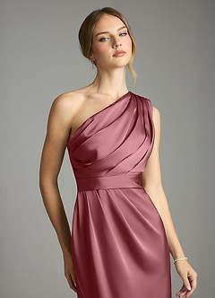 Azazie Emorie Venta Final Vestido de Rosa Del Desierto de Satén Elástico de Corte Recto con Hombro unilateral image2