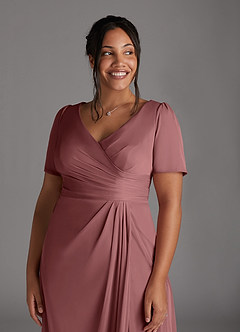 Azazie Bessie Mother of the Bride Dresses Desert Rose A-Line Pleated Mesh Dress image11