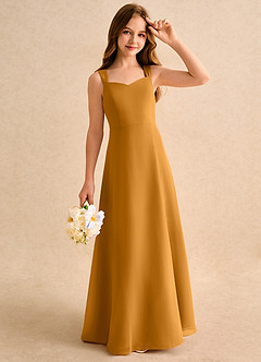 Azazie Makani Girls Formal Abiti da Ragazza di Fiori Abito A-Line in Chiffon Scollo a Cuore Caramello image4