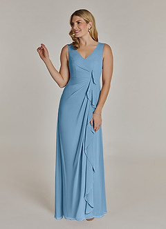 Azazie Manuella Mother of the Bride Dresses Steel Blue A-Line V-Neck Pleated Chiffon Dress image4
