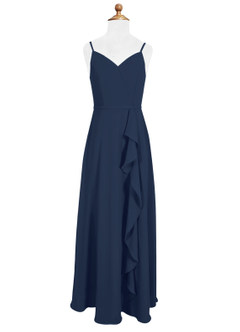 Azazie Naeem Junior Dark Navy A-Line Ruched Chiffon Dress image4