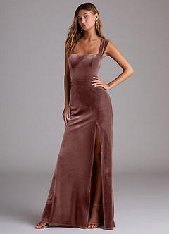 Azazie Junia Bridesmaid Dresses Espresso Sheath Off the Shoulder Velvet Convertible Dress image4