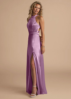 Azazie Clarice Bridesmaid Dresses Wisteria A-Line High Neck Metallic Satin Dress image3