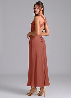 Azazie Evadne Bridesmaid Dresses Auburn Sheath Pleated Chiffon Dress image2