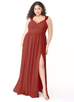Azazie Cleobella Brautjungfernkleider A-Linie Herzchen Spitze Chiffon Kleid Terrakotta image8