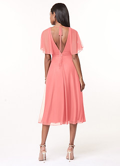 Azazie Tinsley Bridesmaid Dresses Coral A-Line Pleated Mesh Dress image2