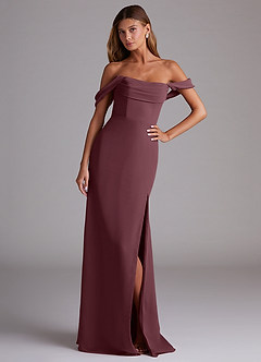 Azazie Saige Jurken voor bruidsmeisjes Converteerbaar Jurk van Chiffon met A-Lijn Off the Shoulder Sangria image4