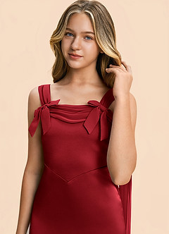 Azazie Chelsea Junior Scarlet Sheath Pleated Stretch Satin Dress image7