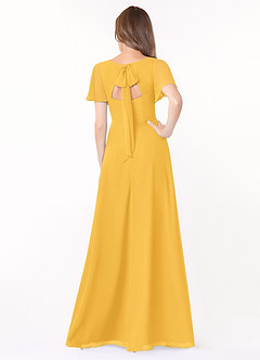 Azazie Kimber Bridesmaid Dresses Marigold A-Line Flounce Sleeve Chiffon Dress image2