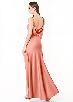 Azazie Alaija Robes de demoiselle d'honneur Robe Sirène en Satin extensible Fente Latérale Corail image1