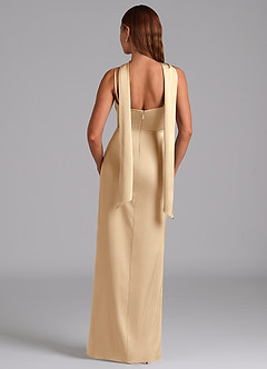 Azazie Calandra Bridesmaid Dresses Champagne A-Line Pleated Stretch Satin Dress image6