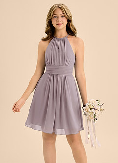 Azazie Bonnie Junior A-Linie Plissee Chiffon Kleid Dämmerung image3