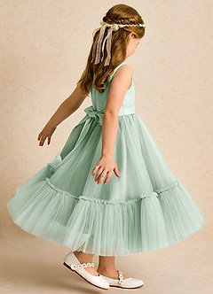 Azazie Miracle Flower Girl Dresses Agave A-Line Bow Matte Satin Dress image5