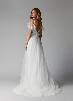 Azazie Iva Wedding Dresses A-Line V-Neck Sequins Tulle Chapel Train Dress image5