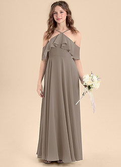Azazie Tessabelle Junior Abito A-Line in Chiffon a Spalla Scoperta Taupe image4
